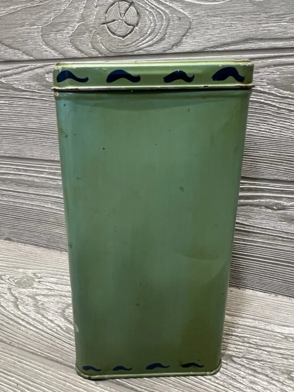Vintage Hand Painted Metal Cracker Tin Country Mouse with Cheese 9” X 4.5”